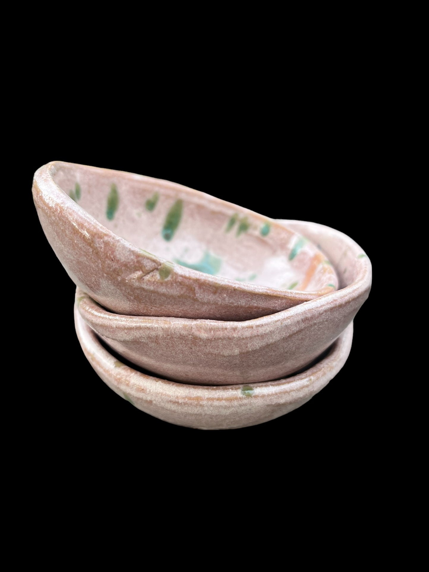 Keramikskål rosa med grönt stänk