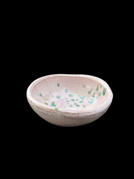 Keramikskål rosa med grönt stänk